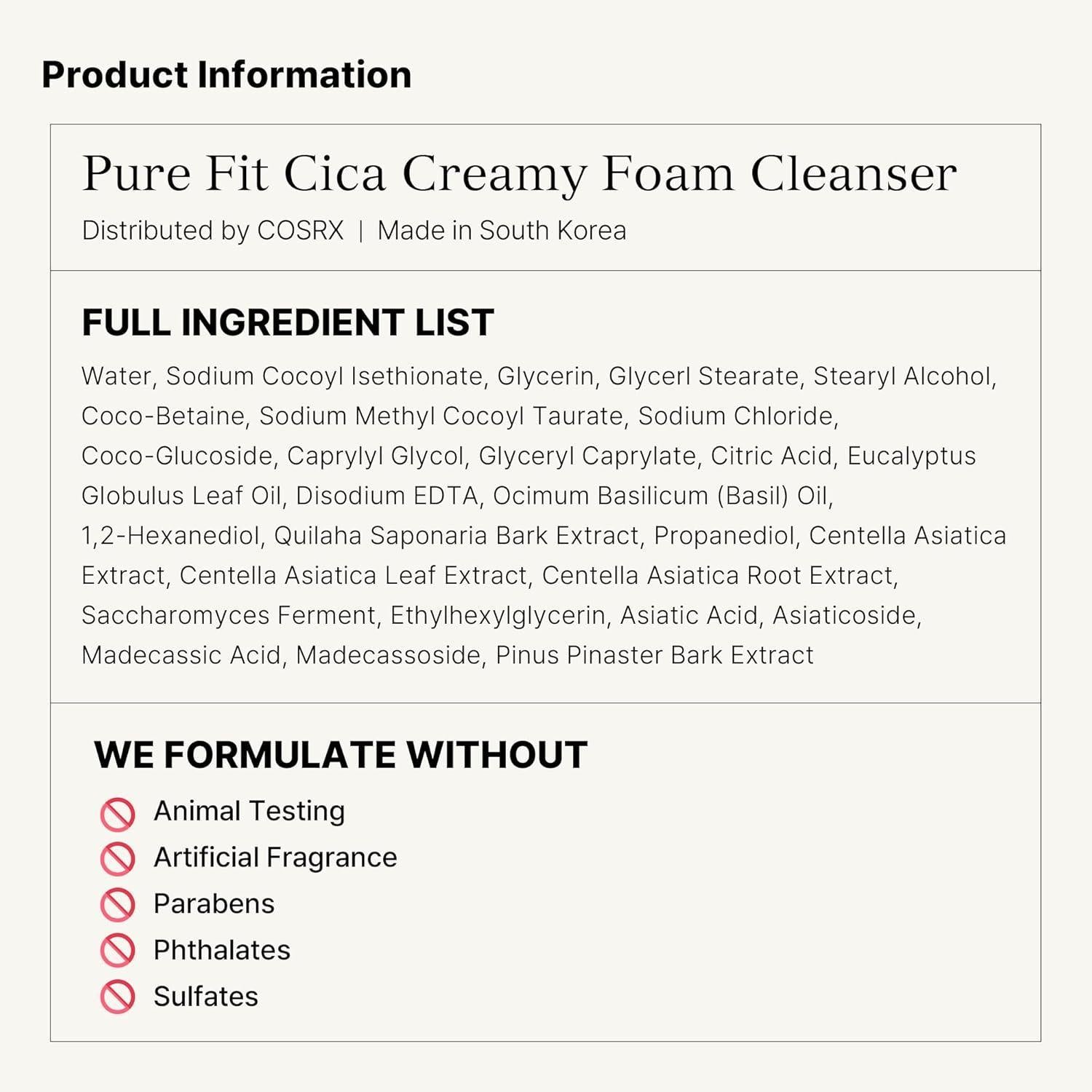 COSRX Pure Fit Cica Creamy Foam Cleanser 150ml